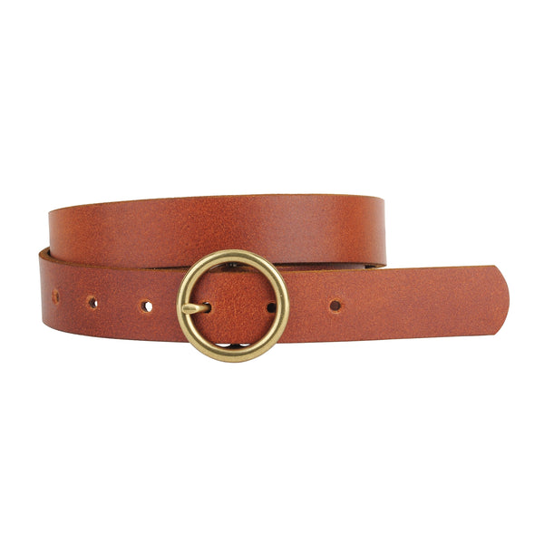 Brass Toned Circle Buckle Minimalist Belt