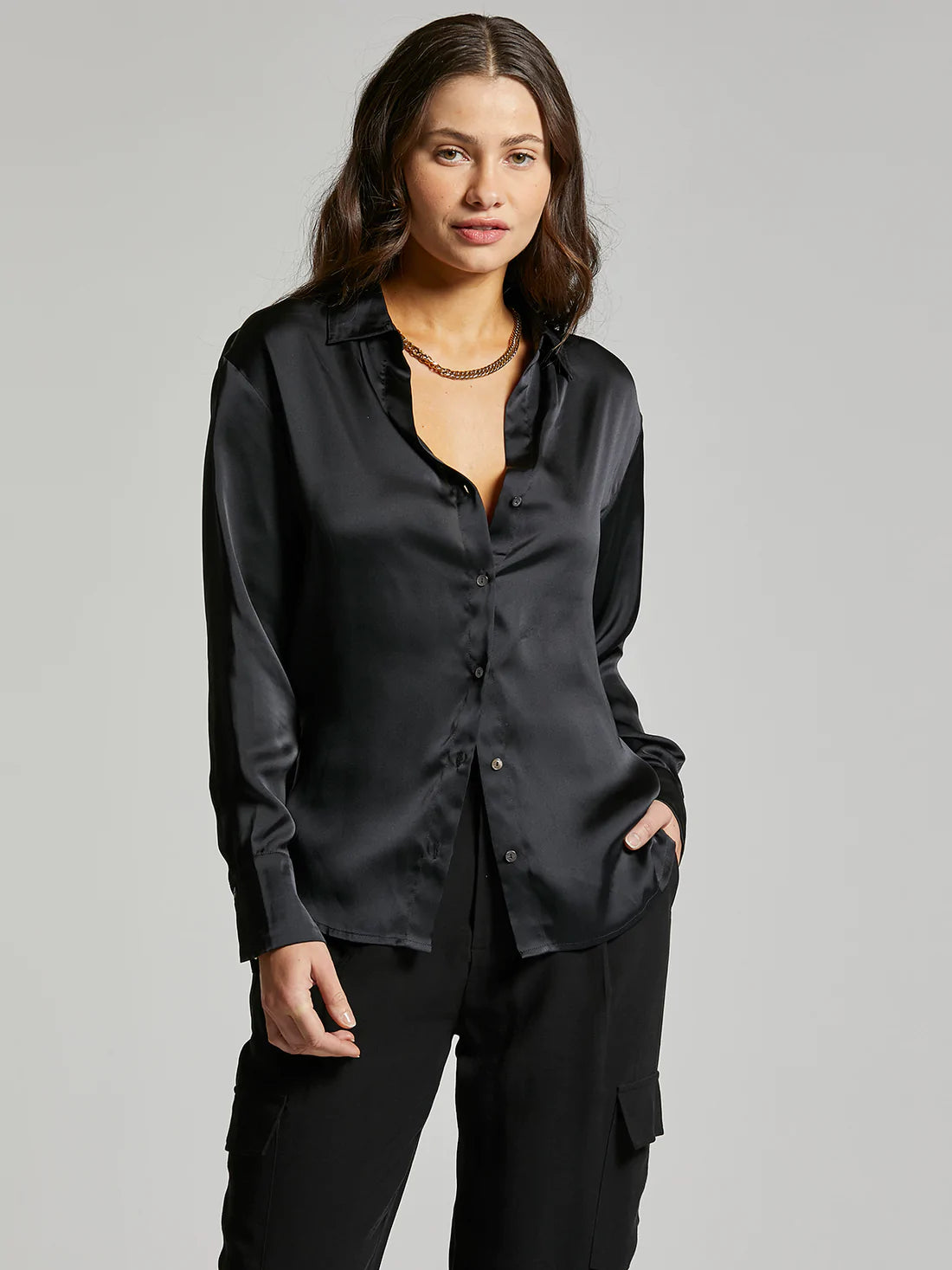 Weekend LA Avory Satin Button Down Top