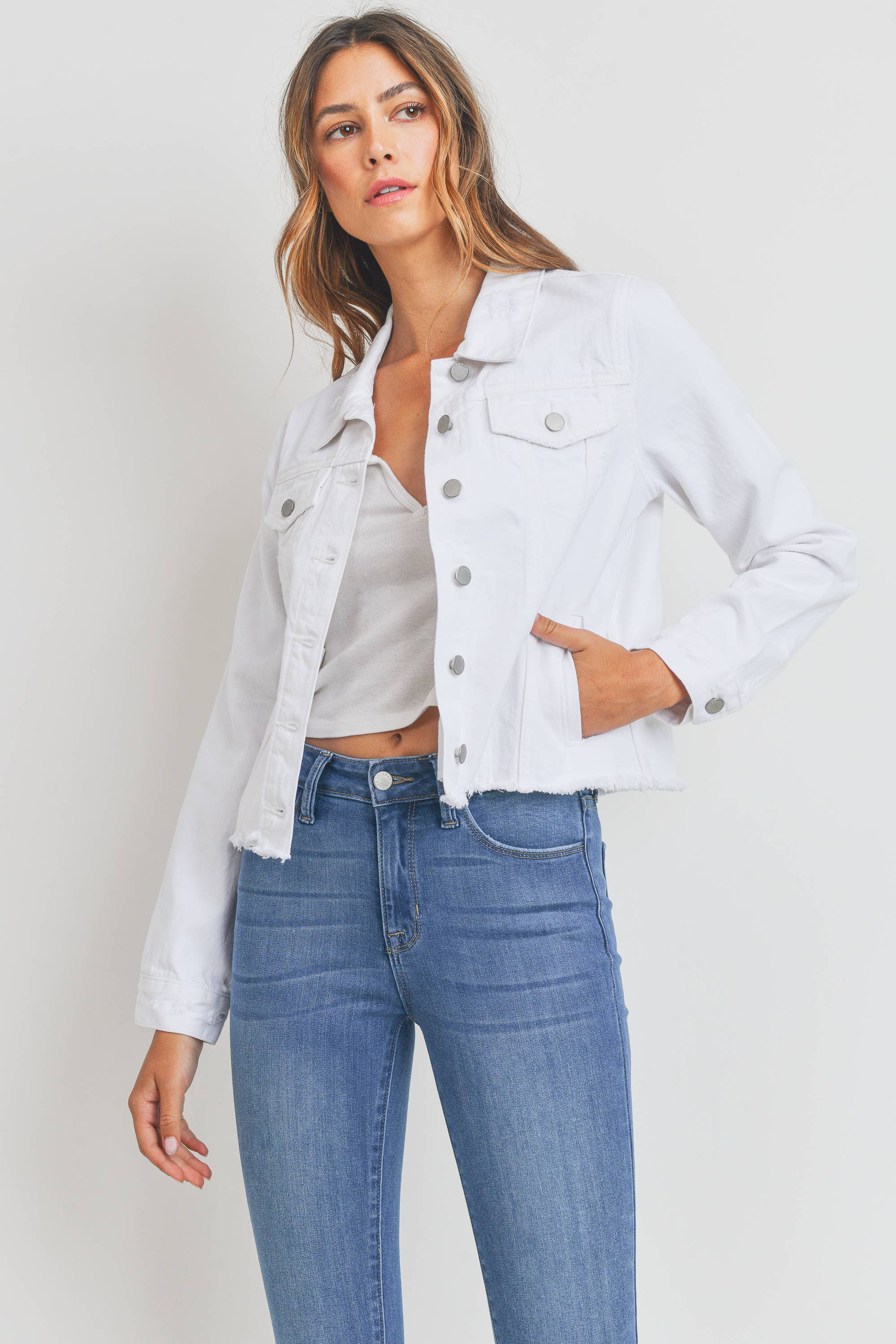 Vintage Distressed White Denim Jacket