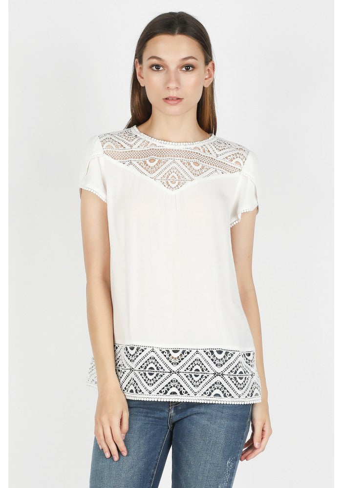 Tulip Sleeve Mixed Lace Top