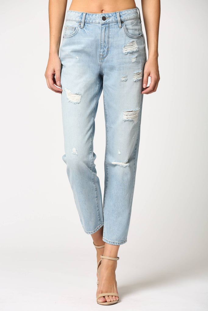 High Rise Classic Straight Leg Distressed Jeans