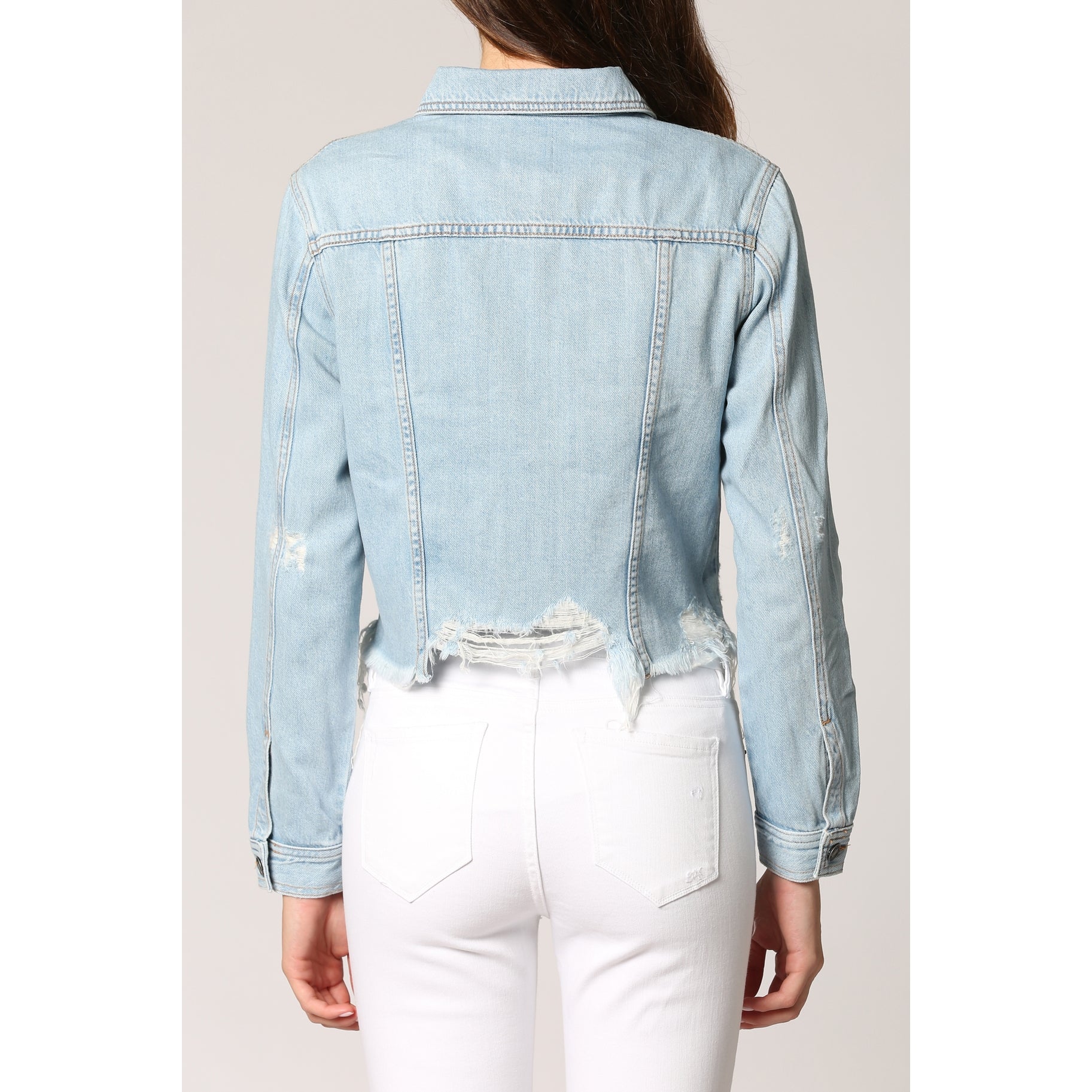 Cropped Fitted Jacket with Fray Hem
