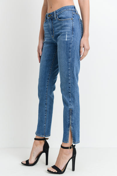 Slim Straight Denim Jeans with Side Zipper