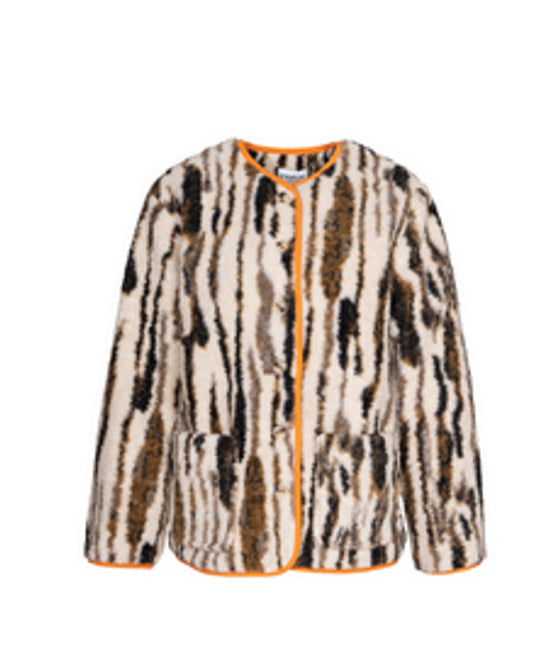 FRNCH Louana Brown Abstract Fleece Jacket