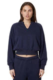 NIA Navy Cropped Notched Sweatshirt