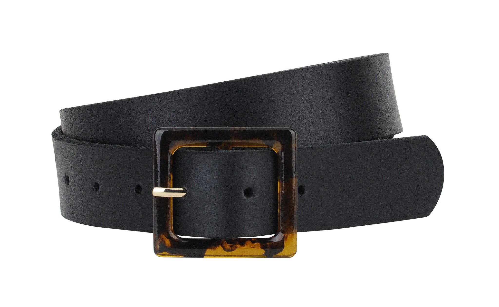 Leather Belt with Square Resin Tortoise Buckle