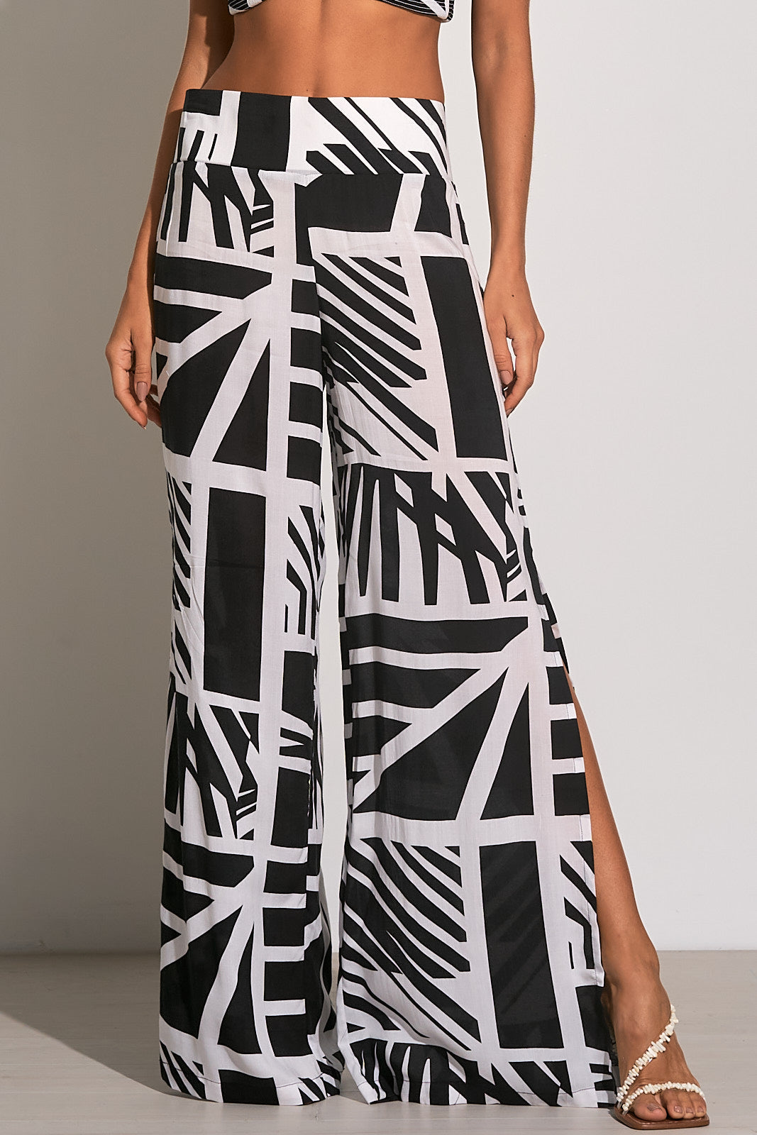 Elan Black White Barbado Print Wide Leg Pants