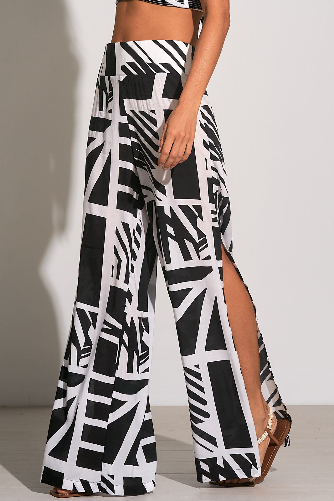 Elan Black White Barbado Print Wide Leg Pants