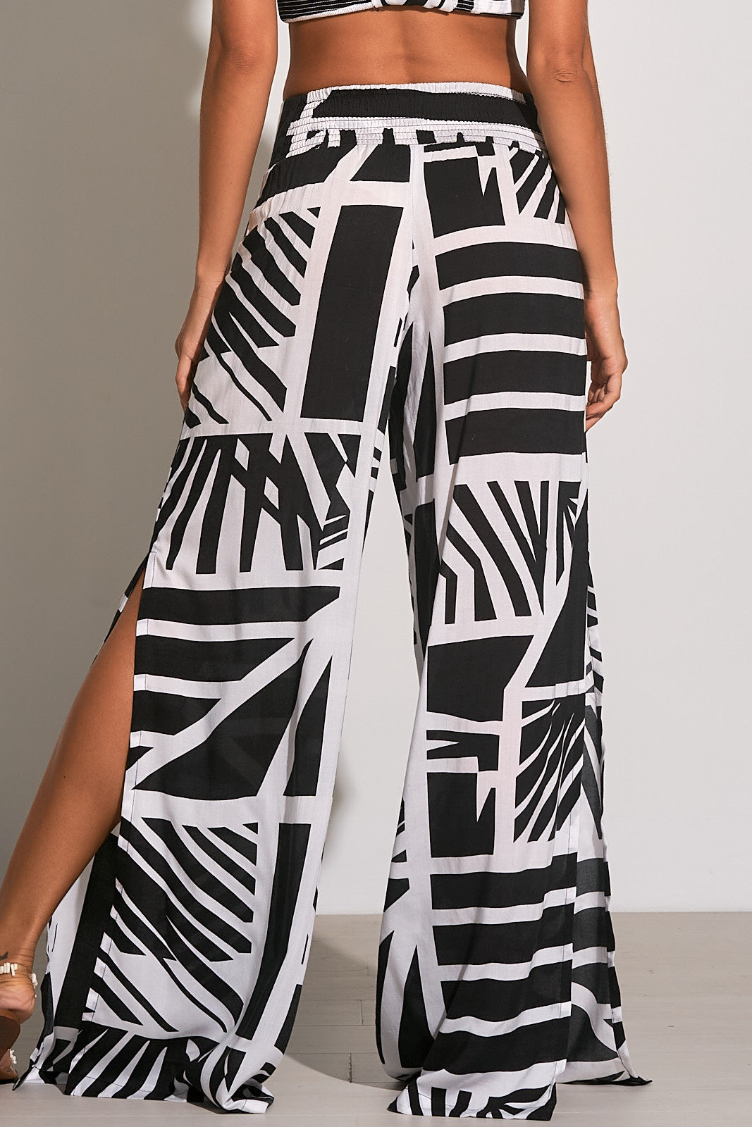 Elan Black White Barbado Print Wide Leg Pants