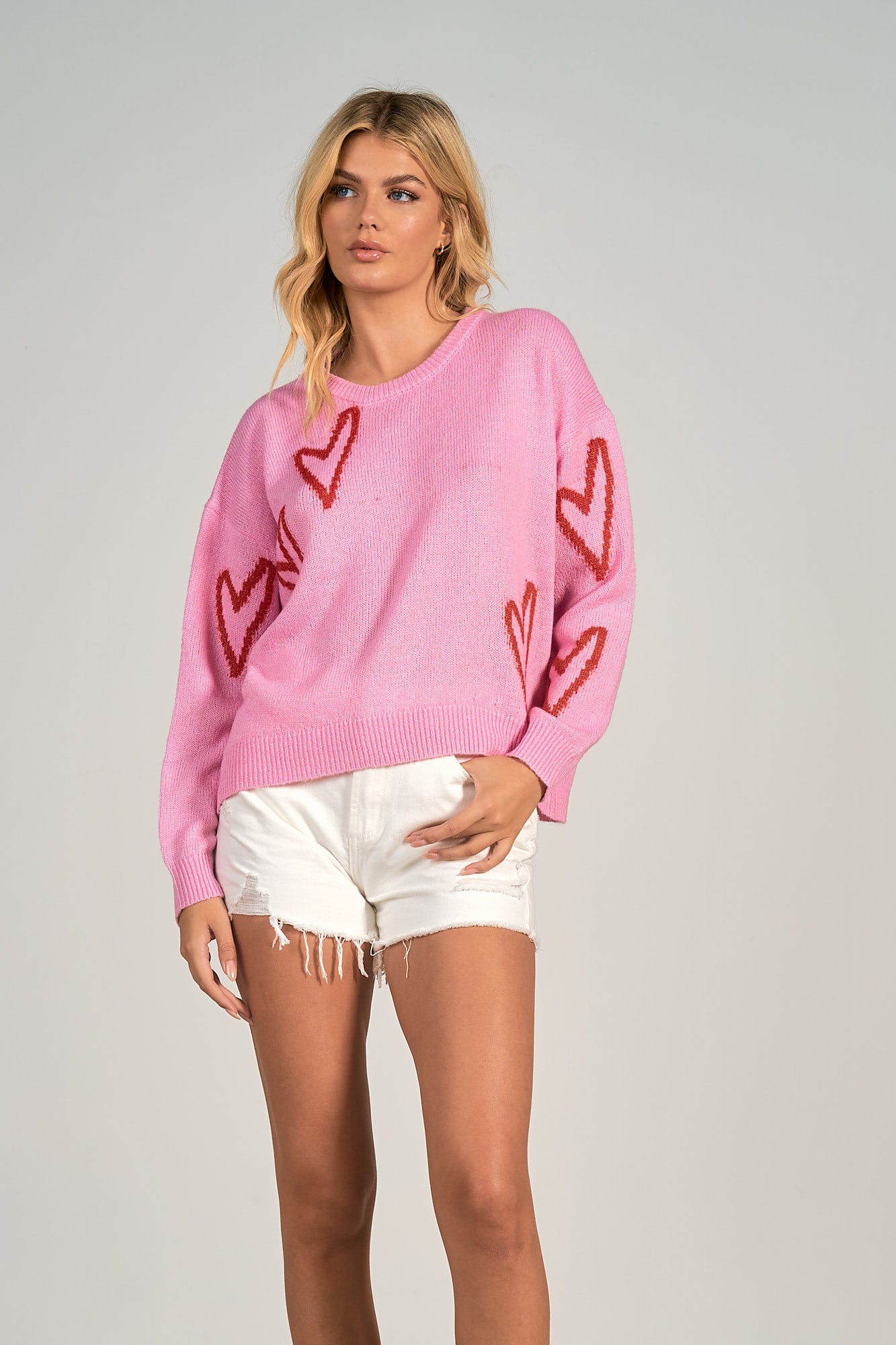 Elan Pink Sweater with Hearts