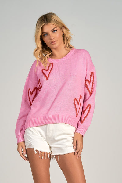 Elan Pink Sweater with Hearts