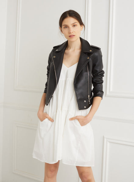 Deluc Faux Leather Cropped Moto Jacket