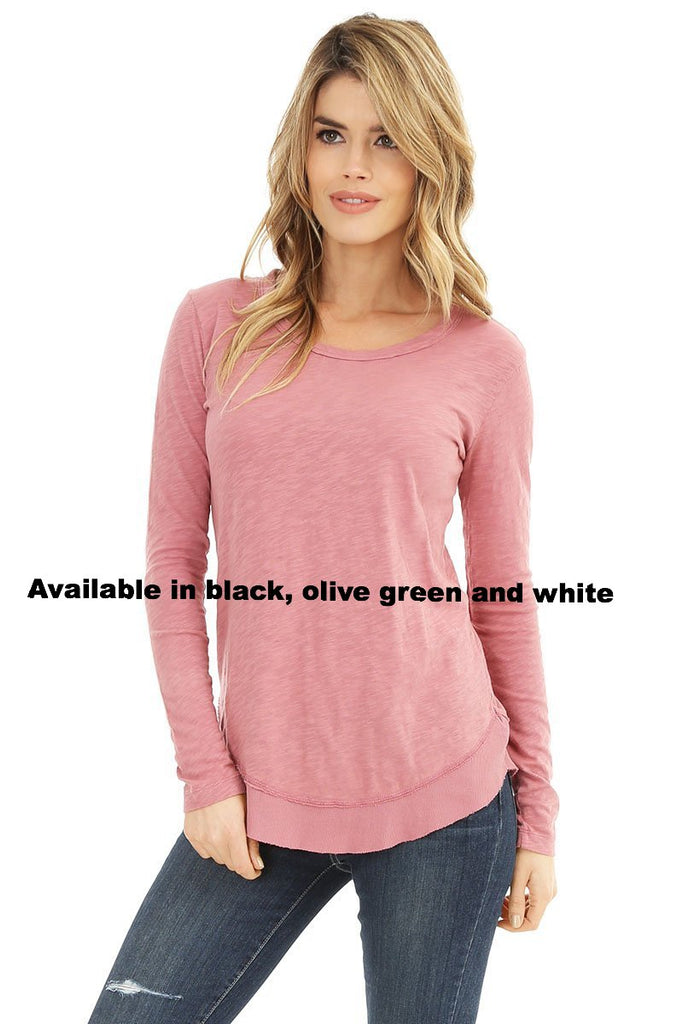 Long Sleeve Curved Hem Top
