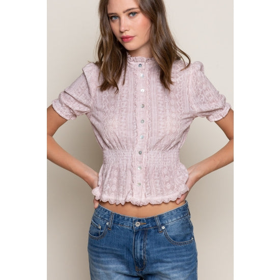 Pink Button Down Ruffled Top