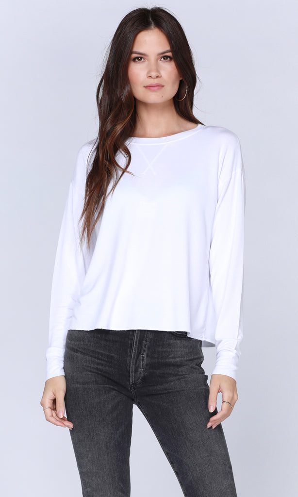 White Drop Sleeve Crew Neck Sweatshirt