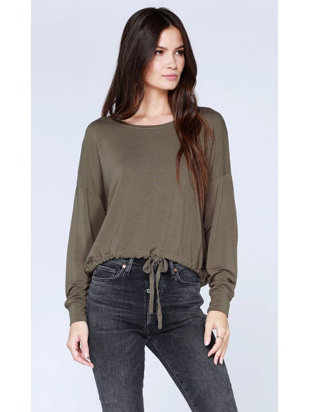 Drop Sleeve Tie Hem Top in Olive Green