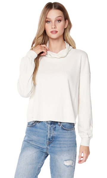 Cream Long Sleeve  Funnel Neck Top