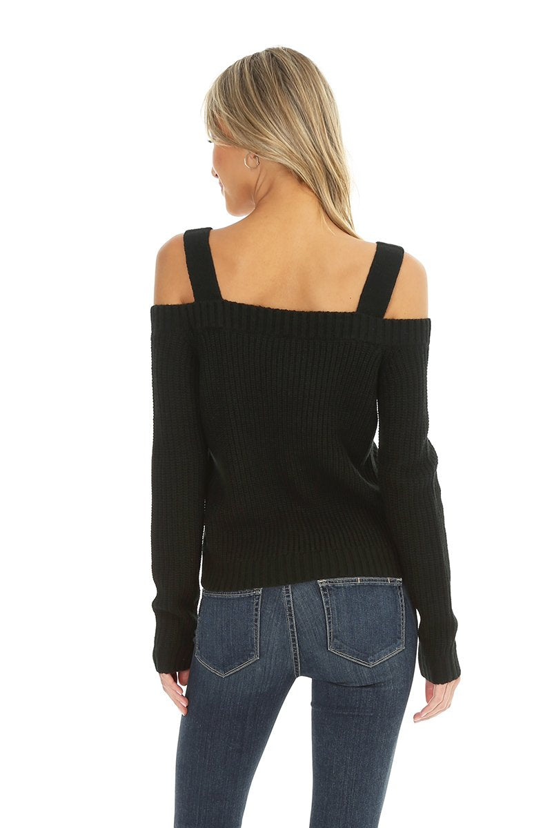 Black Cold Shoulder Sweater