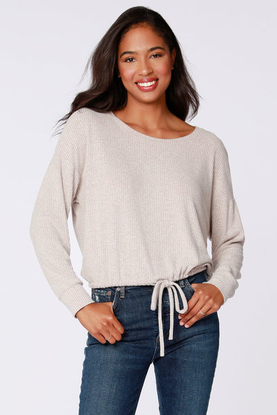 Tan Drawstring Boatneck Top