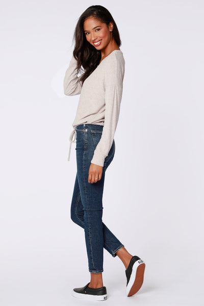 Tan Drawstring Boatneck Top