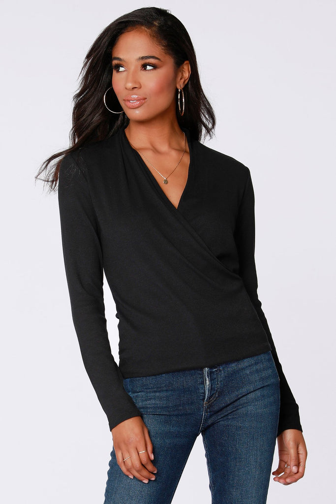 Black Long Sleeve Wrap Top