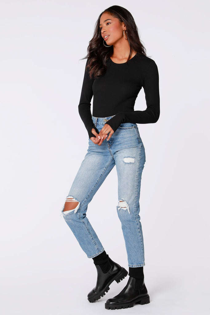 Long Sleeve Crew Neck Ribbed Bodysuit