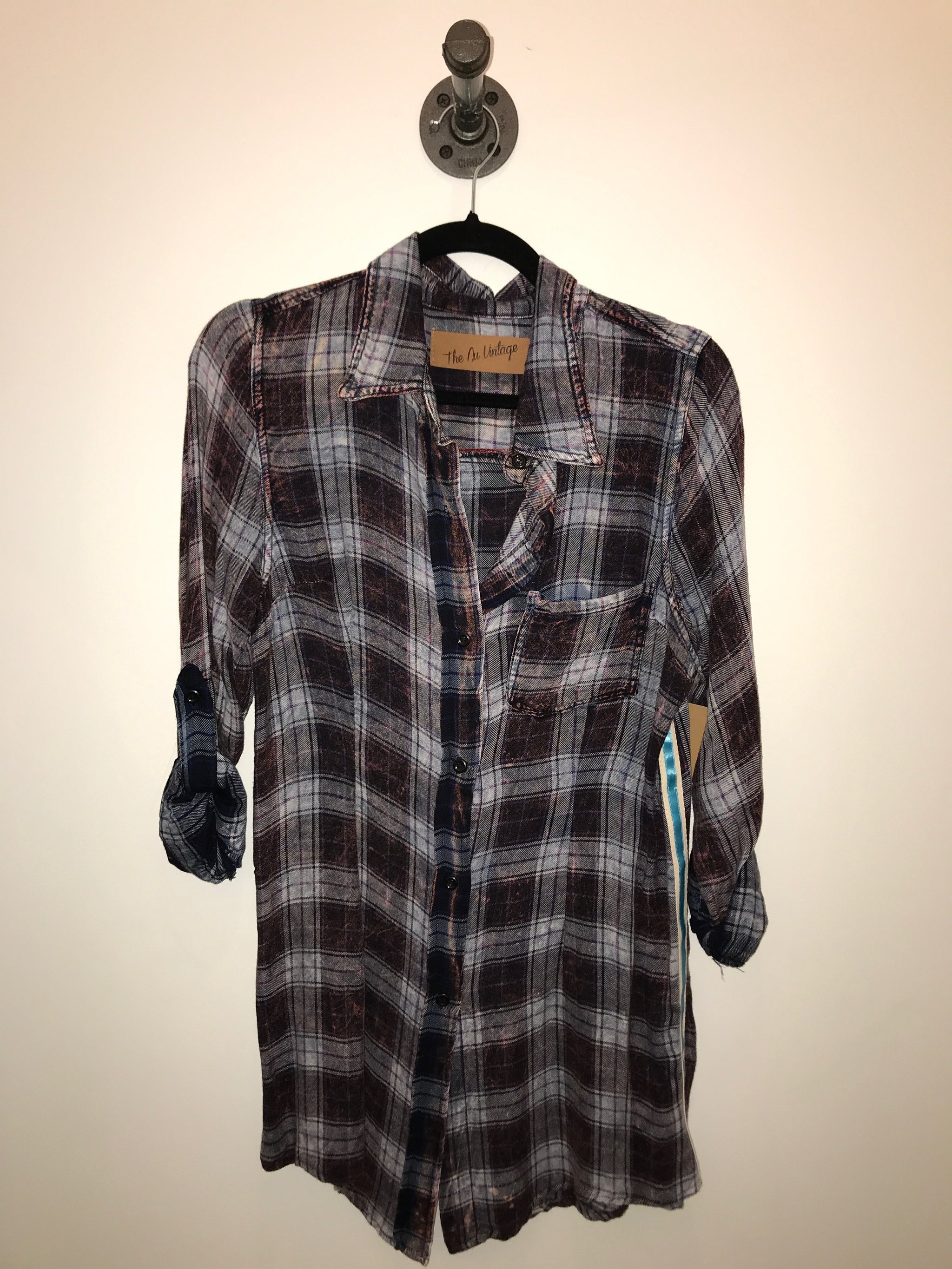 Blue Plaid with Patch Flannel Shirt
