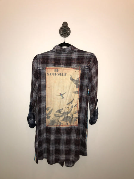 Blue Plaid with Patch Flannel Shirt