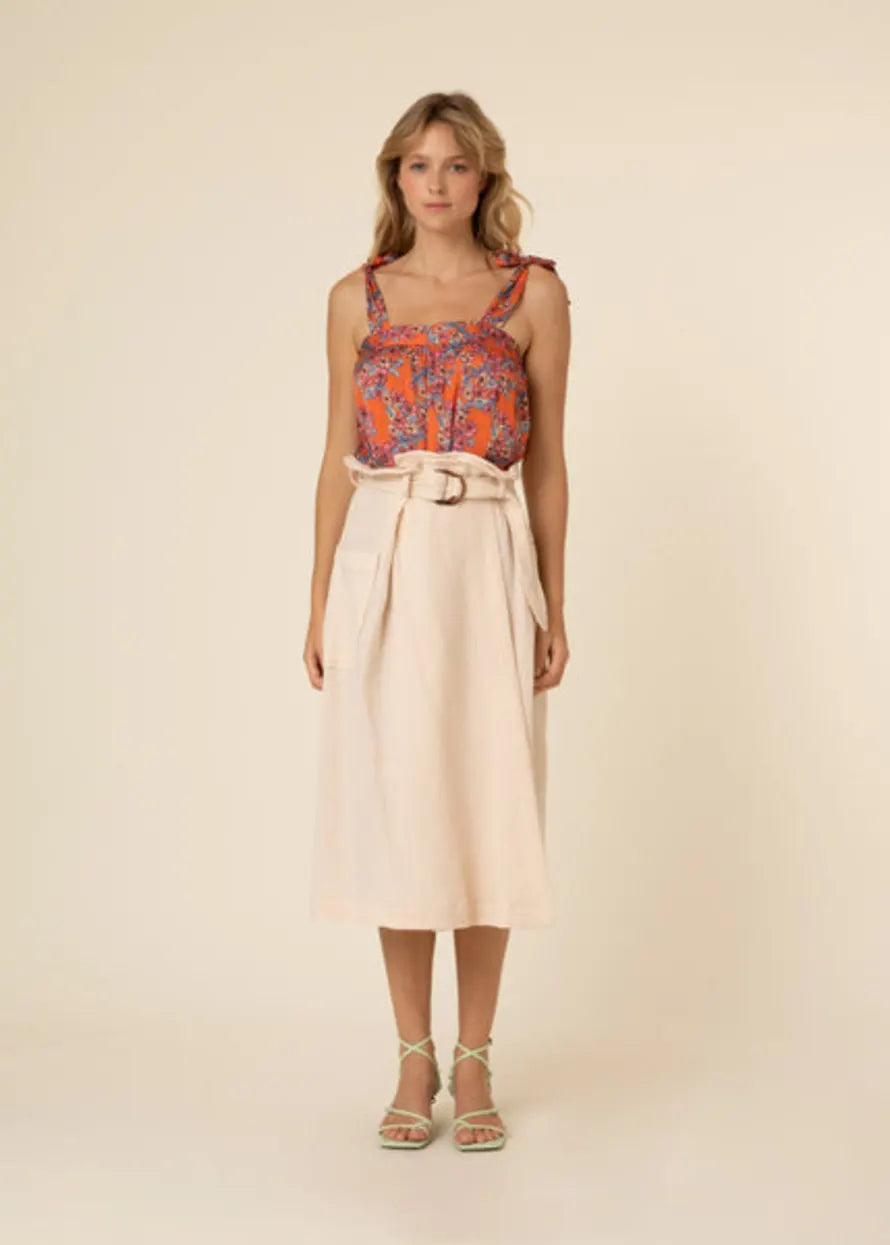 FRNCH Vera Burnt Orange Floral Tie Top