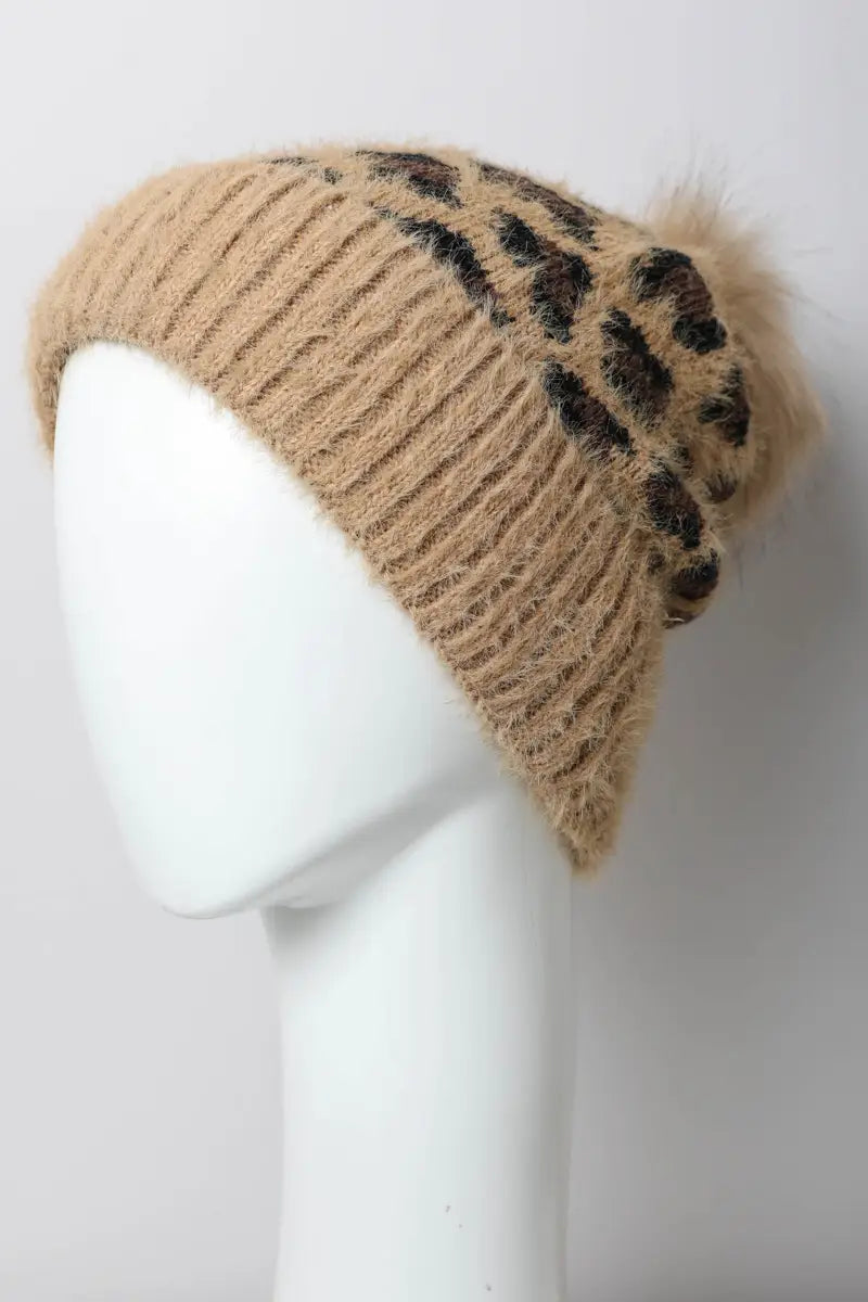Leto Accessories Leopard Knit Beanie Hat
