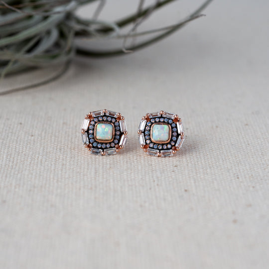 Rose Gold Studs with Synthetic Opal