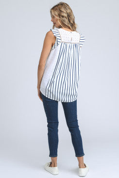 Sleeveless Striped and Embroidered Top