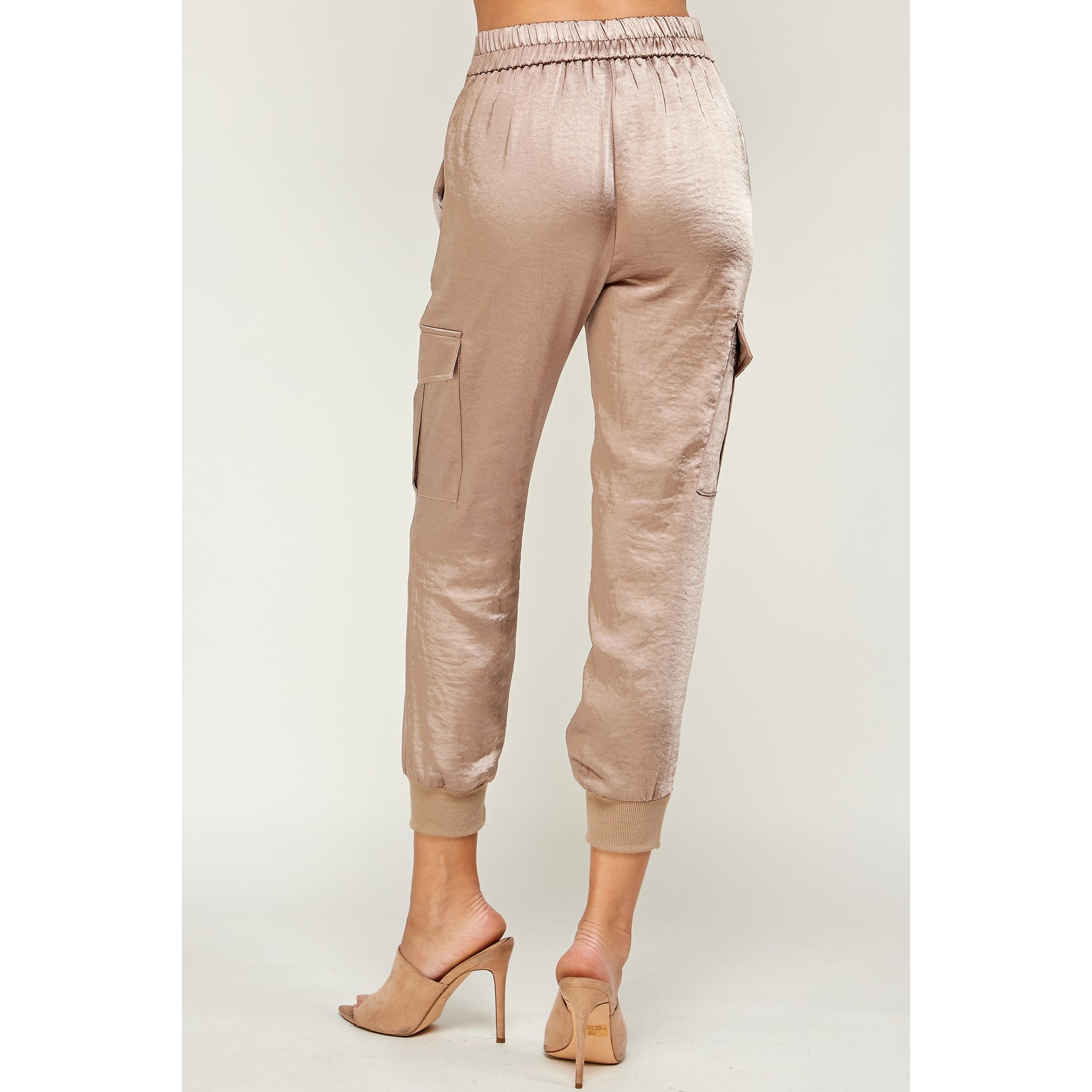 Tan Satin Cargo Pants