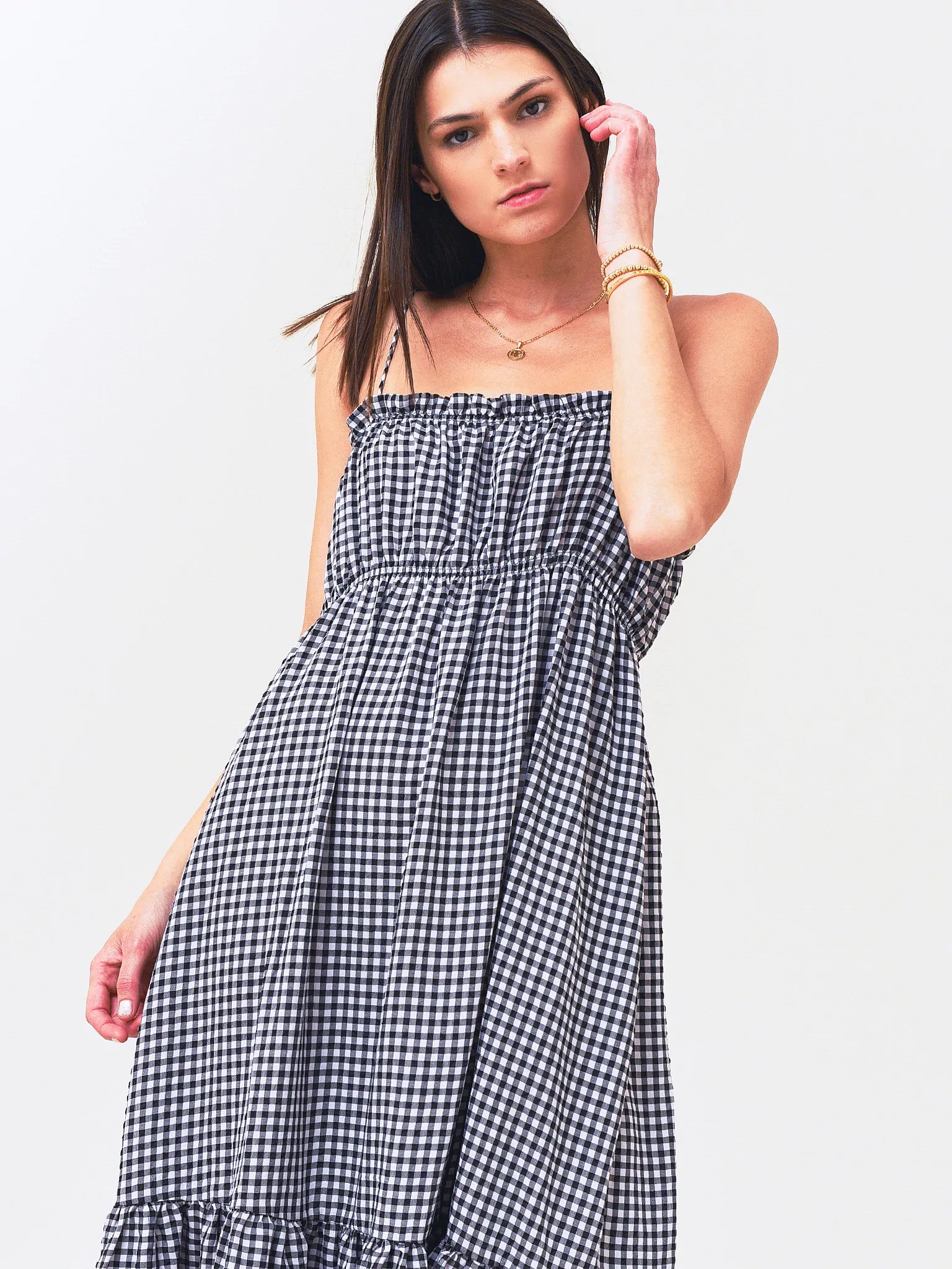 Deluc Walden Black White Gingham Midi Dress at Maria Vincent Boutique Deluc Walden Black White Gingham Midi Dress at Maria Vincent Boutique