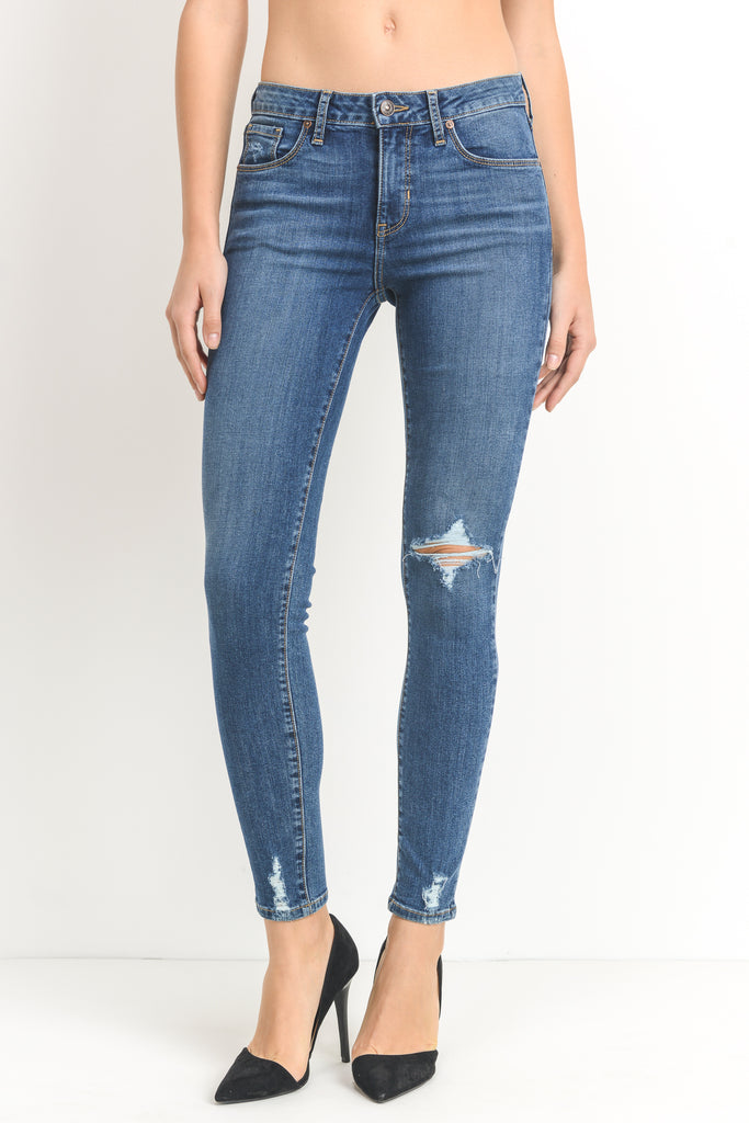 One Knee Distress Skinny Jeans