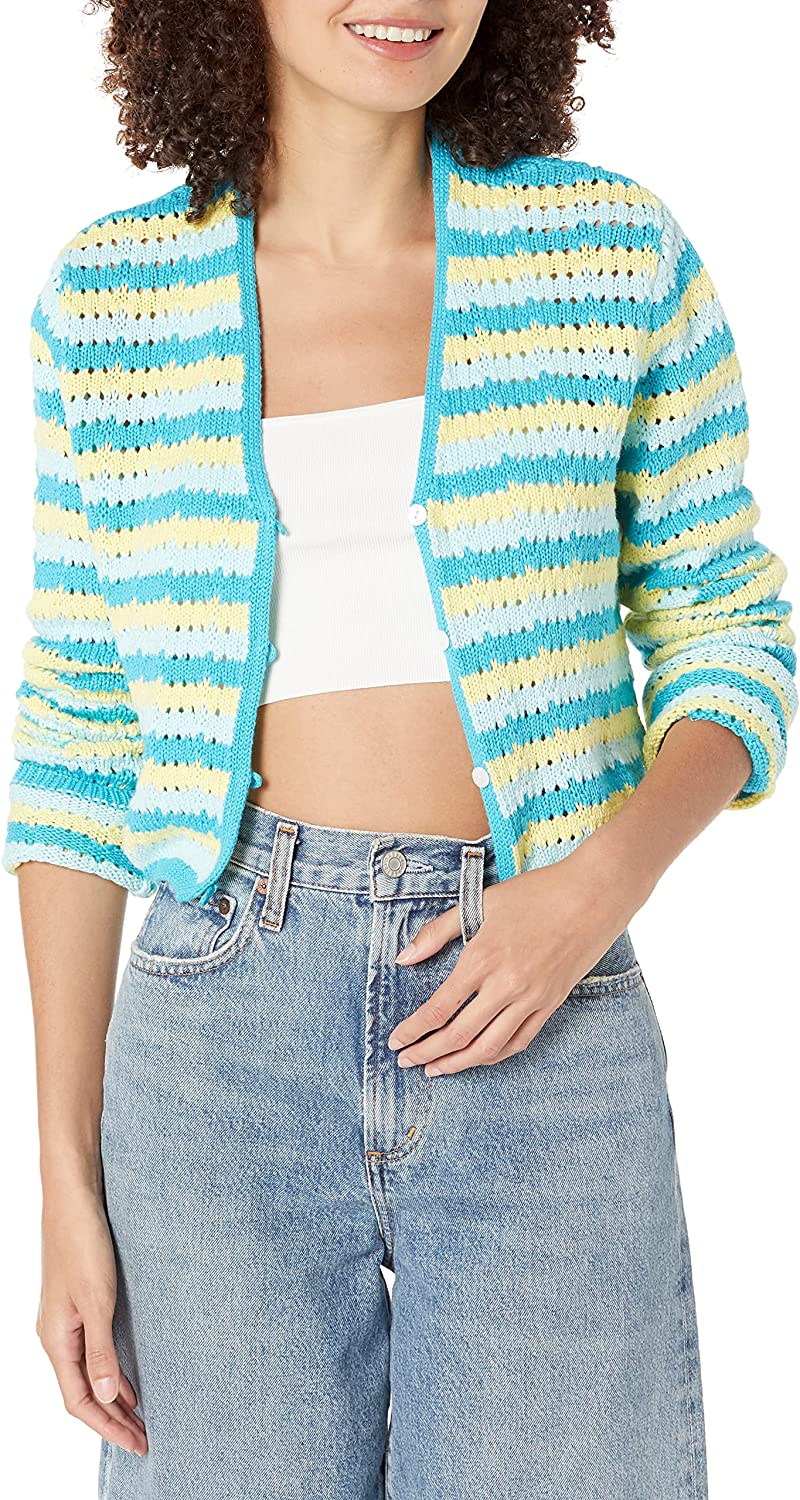 NIA Aqua Multi Stripe Crocheted Cardigan