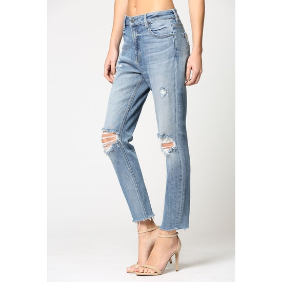 Zoey Cropped Distressed Mom Jeans