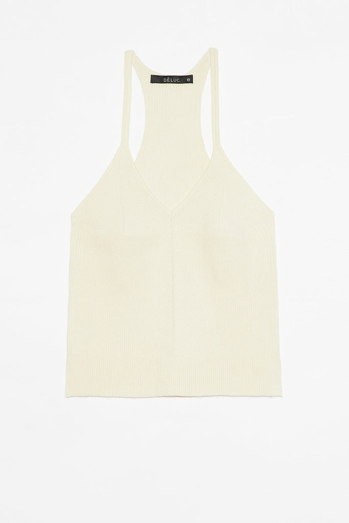 Deluc Ivory Racer Back V-Neck Sweater Top
