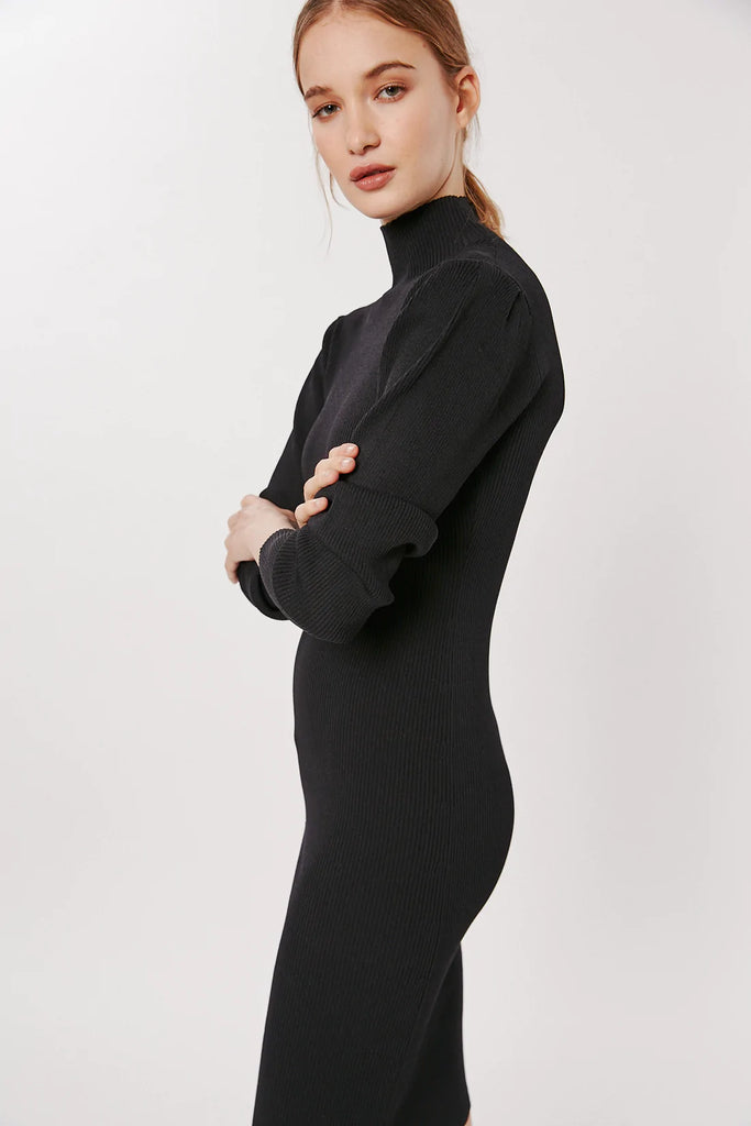 Deluc Rossetti Black Ribbed Midi Dress