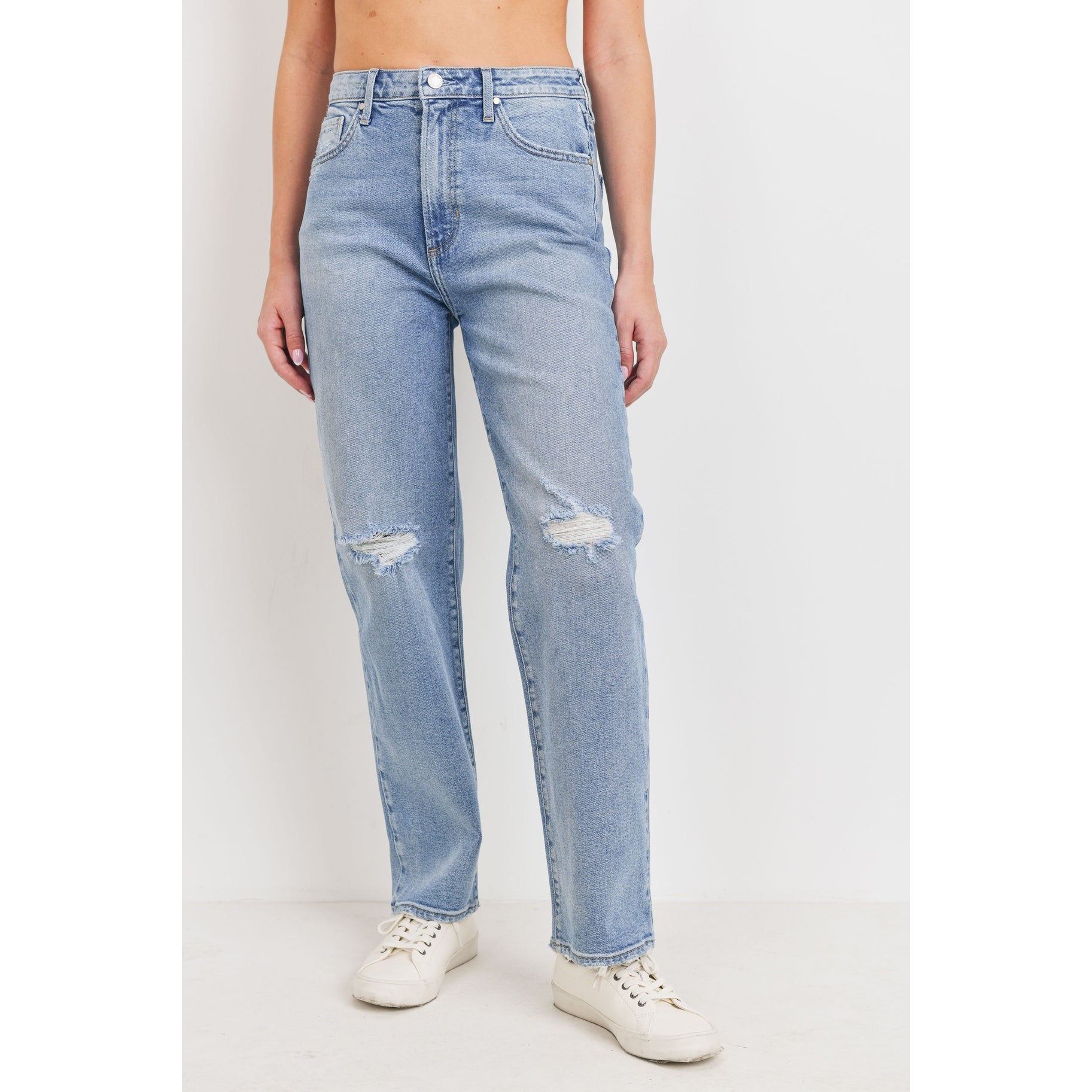 High Rise Distressed Dad Jean