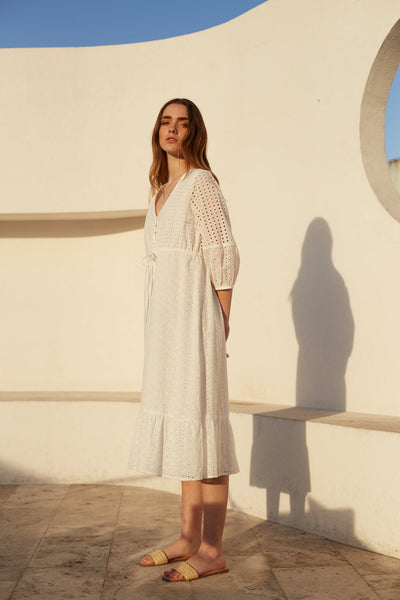 Deluc White Eyelet Midi Dress