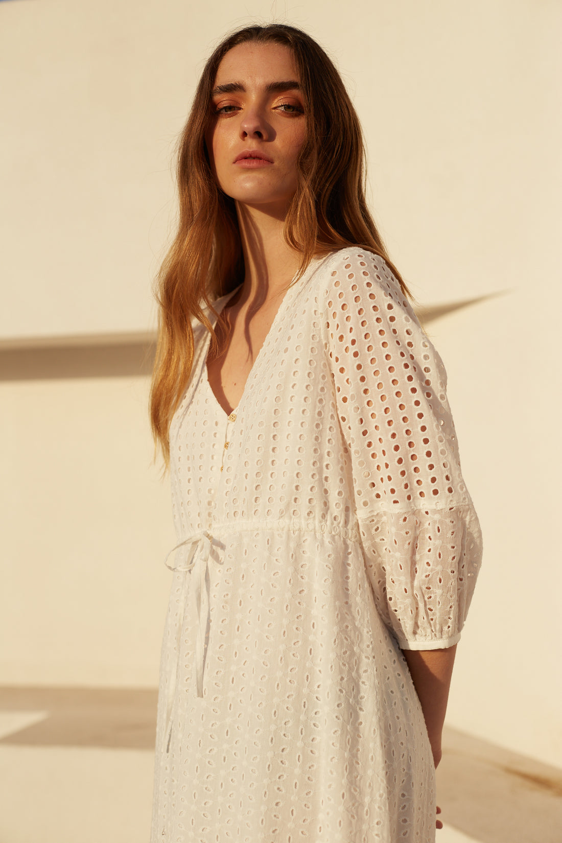 Deluc White Eyelet Midi Dress at Maria Vincent Boutique Deluc White Eyelet Midi Dress at Maria Vincent Boutique