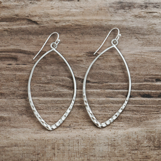 Silver Large Almond Drop Earrings