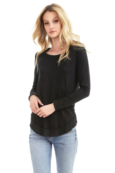 Long Sleeve Curved Ribbed Hem Top