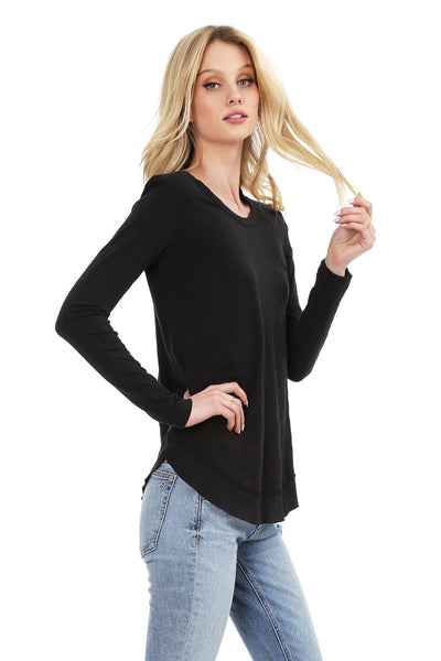 Long Sleeve Curved Ribbed Hem Top