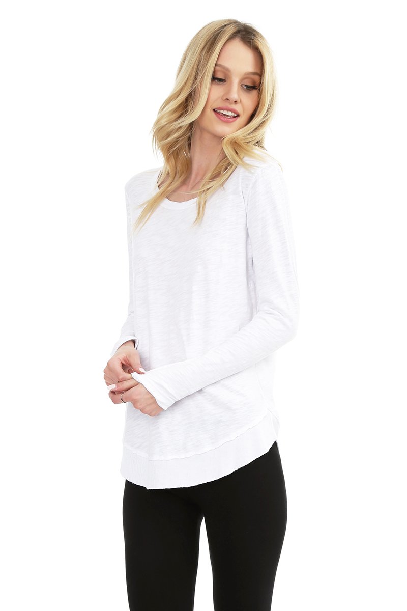 Long Sleeve Curved Ribbed Hem Top
