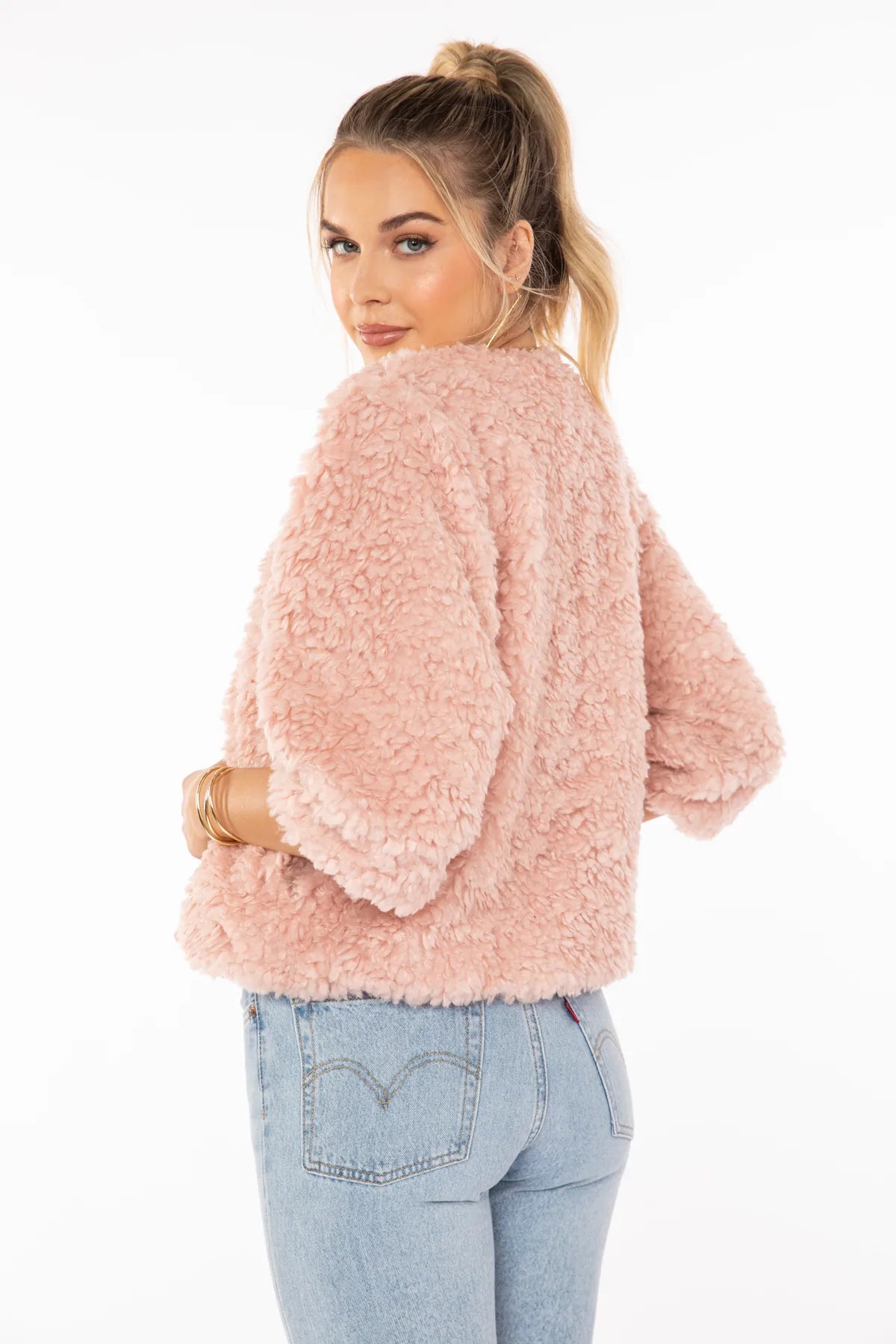Bishop + Young Blush Pink Anis Faux Fur Jacket