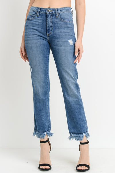 High Rise Frayed Hem Jeans