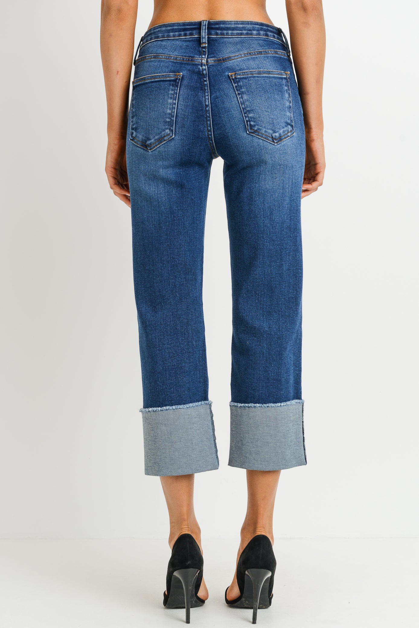 High Rise Straight Jeans with Large Cuff