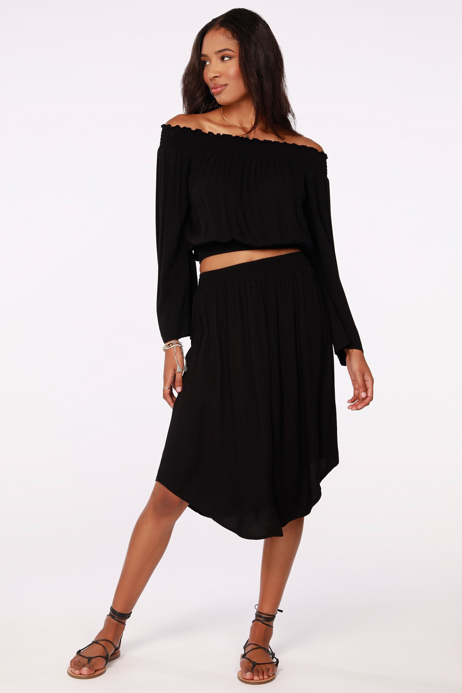 Black Off Shoulder Smocked Top